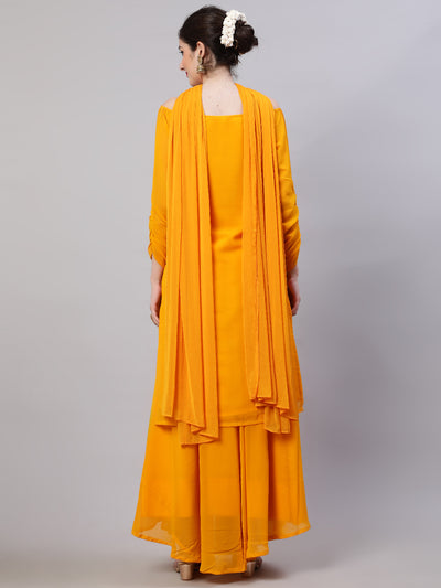 Yellow Sequin Kurta Skirt With Dupatta