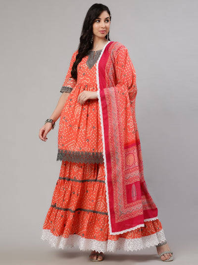 Orange Nyra-Cut Kurta Sharara With Dupatta