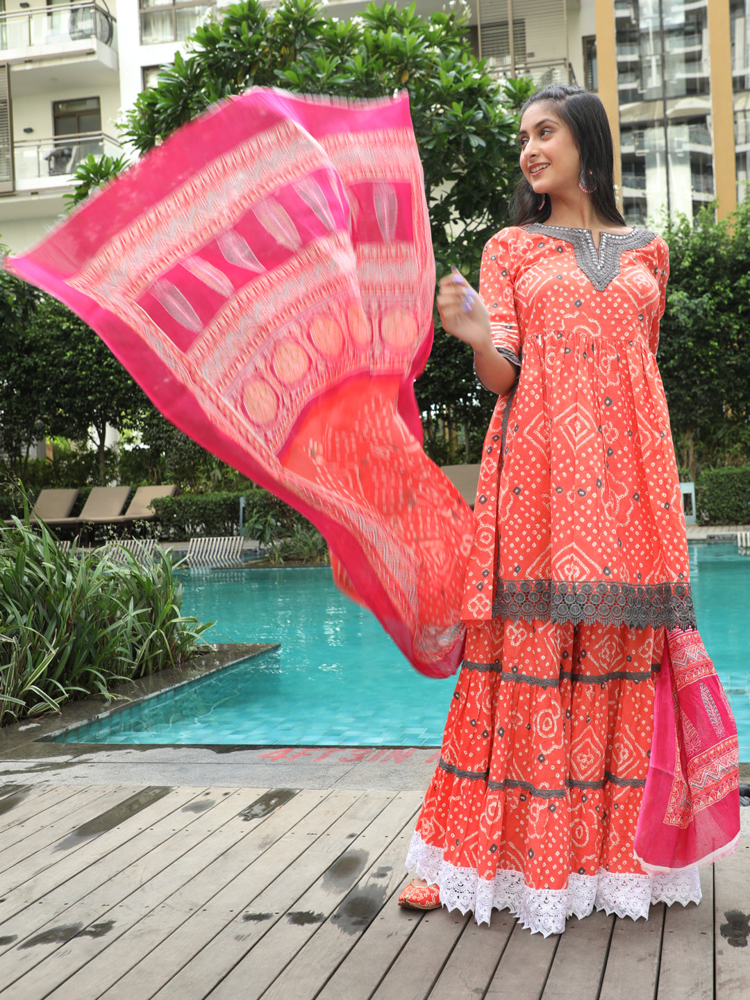 Orange Nyra-Cut Kurta Sharara With Dupatta