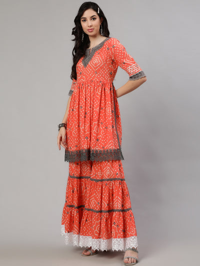 Orange Nyra-Cut Kurta Sharara With Dupatta