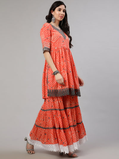 Orange Nyra-Cut Kurta Sharara With Dupatta