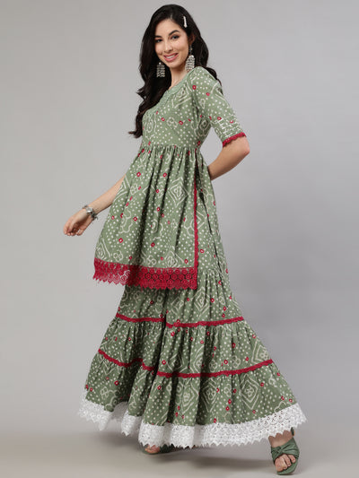 Green Nyra-Cut Kurta Sharara With Dupatta