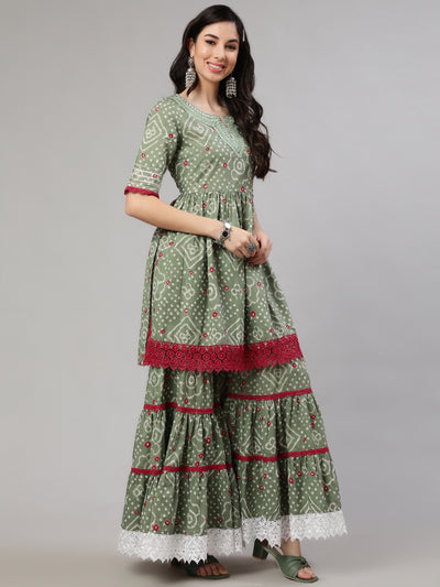 Green Nyra-Cut Kurta Sharara With Dupatta