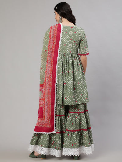 Green Nyra-Cut Kurta Sharara With Dupatta