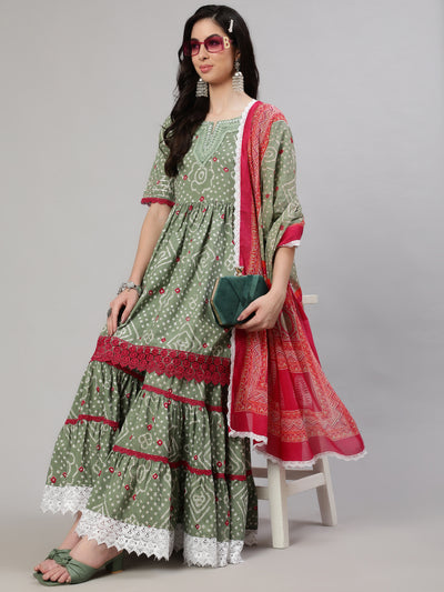 Green Nyra-Cut Kurta Sharara With Dupatta
