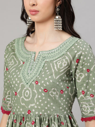 Green Nyra-Cut Kurta Sharara With Dupatta