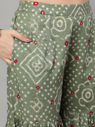 Green Nyra-Cut Kurta Sharara With Dupatta