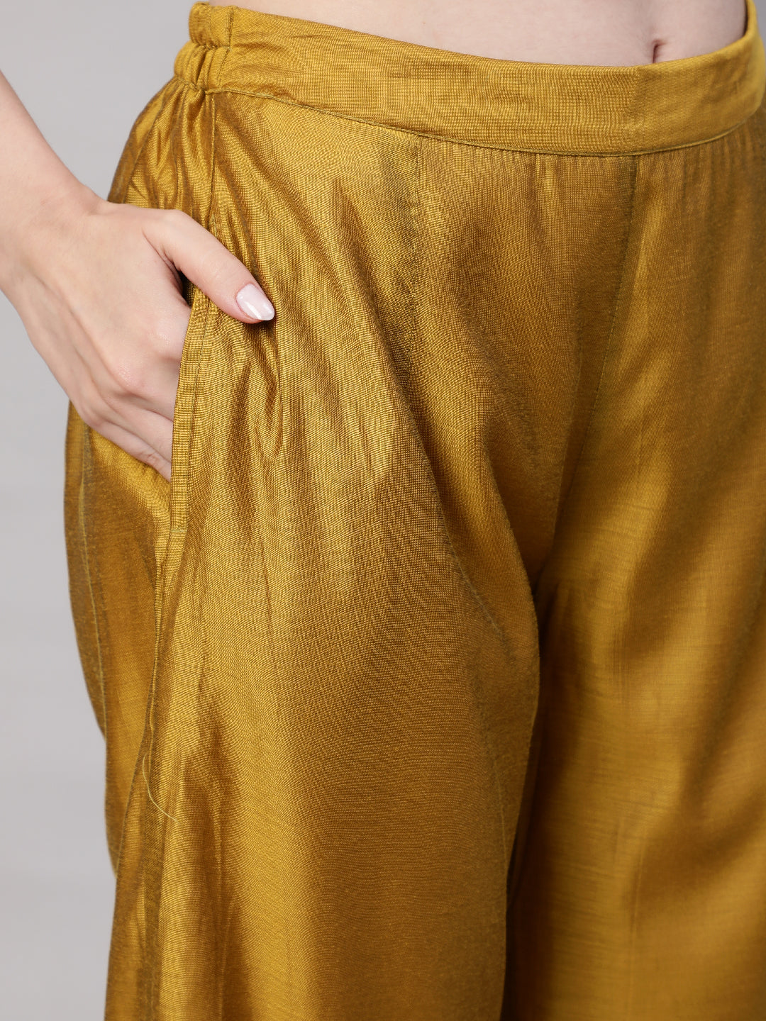 Mustard Embellished Kurta Palazzo With Dupatta