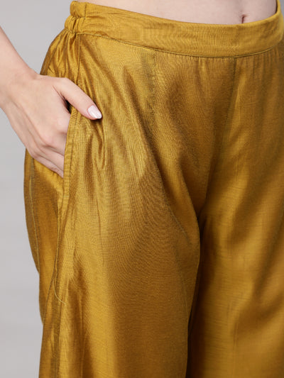 Mustard Embellished Kurta Palazzo With Dupatta