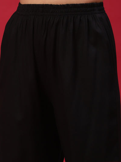 Black Embellished Kurta Pant With Striped Dupatta