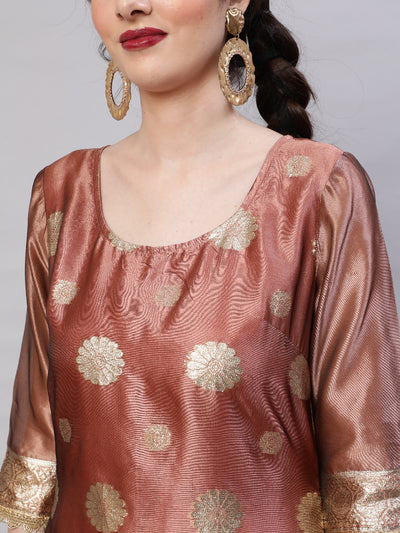 Rose Gold Embellished Kurta Palazzo With Dupatta