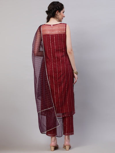 Maroon Sequin Work Kurta Pant With Dupatta