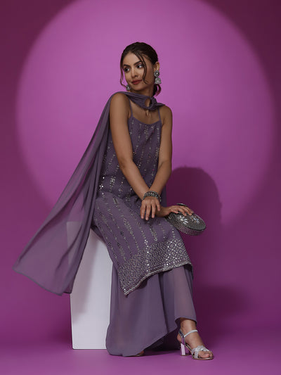 Lavender Sequin Kurta Sharara With Dupatta