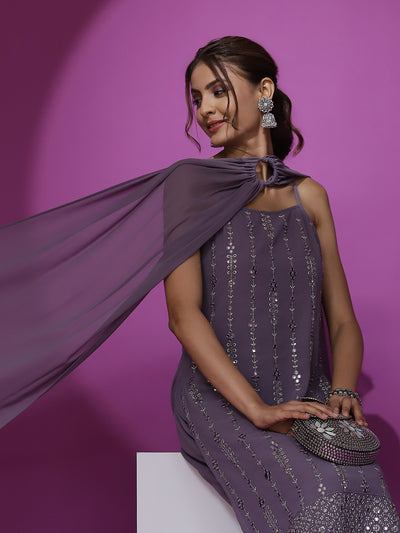 Lavender Sequin Kurta Sharara With Dupatta