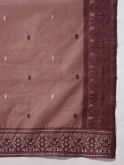 Rust Woven Designed Kurta Palazzo With Dupatta