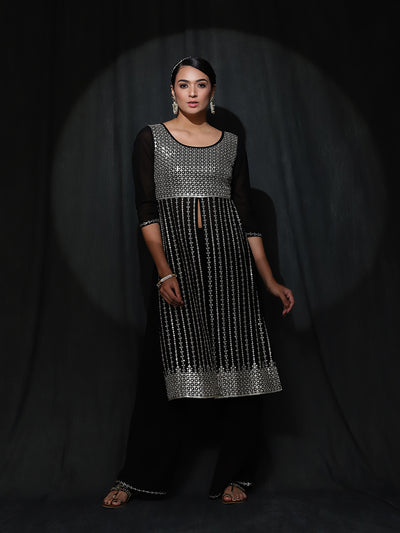 Black Sequin Kurta With Palazzo