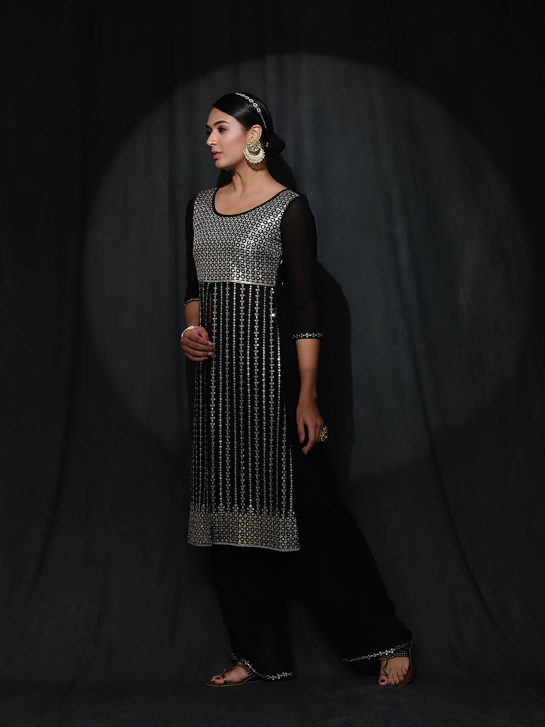 Black Sequin Kurta With Palazzo