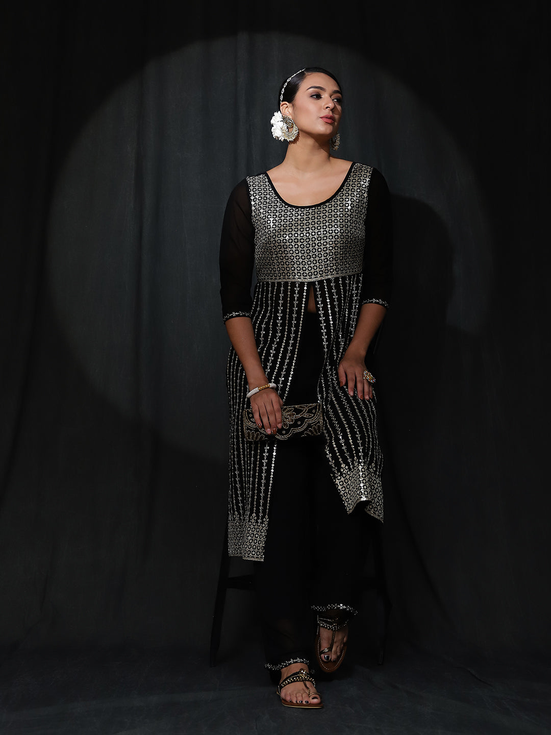 Black Sequin Kurta With Palazzo