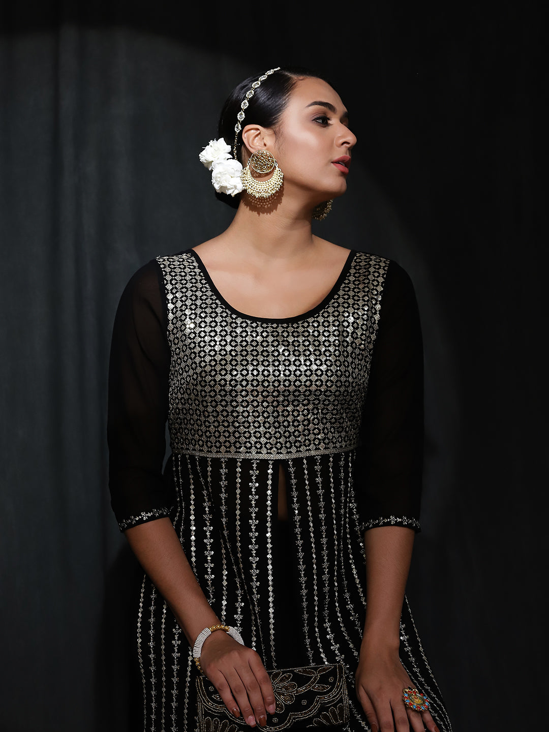 Black Sequin Kurta With Palazzo