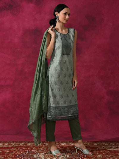 Olive Schiffle Work Kurta Pant With Dupatta