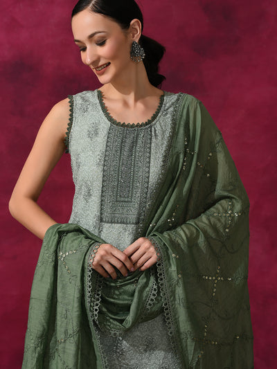 Olive Schiffle Work Kurta Pant With Dupatta