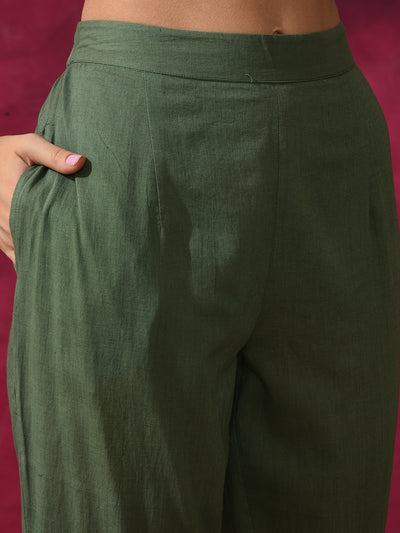 Olive Schiffle Work Kurta Pant With Dupatta