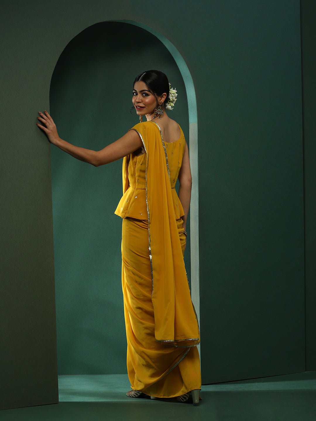 Yellow Saree With Embroidered Blouse