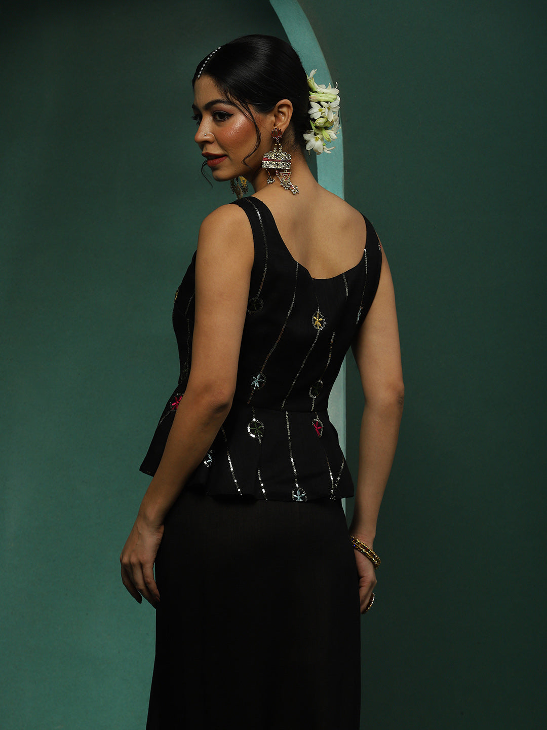 Black Saree With Embroidered Blouse
