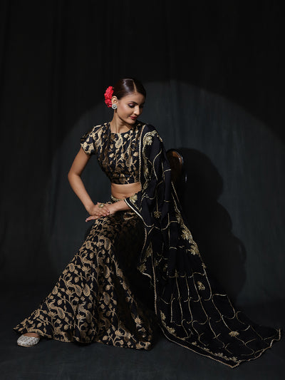 Black Jacquard Lehenga Choli With Dupatta