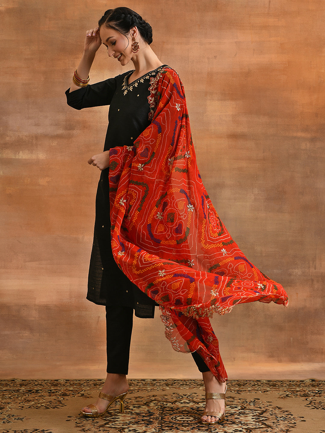 Black Embroidered Kurta Pant With Dupatta