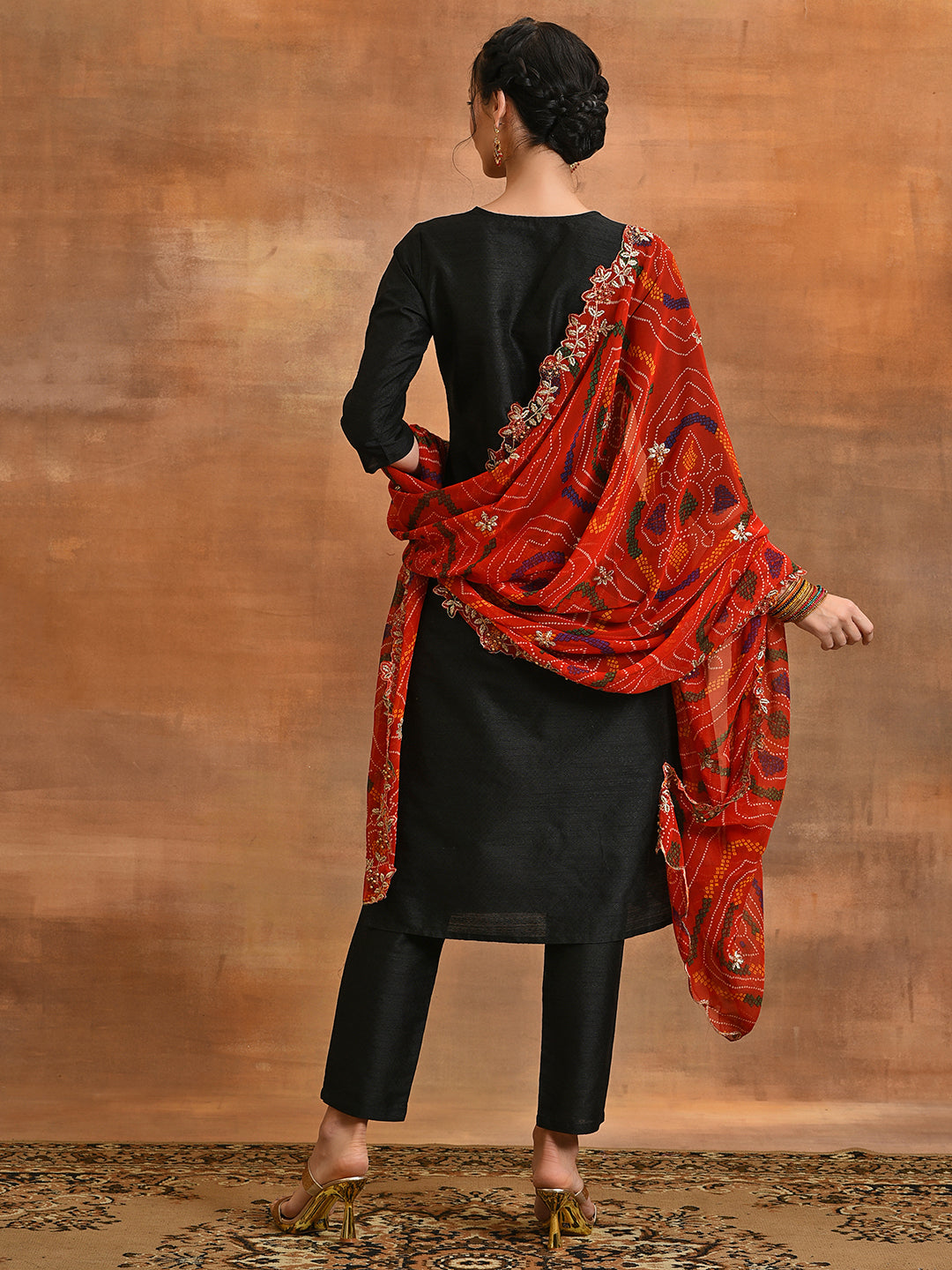 Black Embroidered Kurta Pant With Dupatta