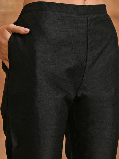 Black Embroidered Kurta Pant With Dupatta