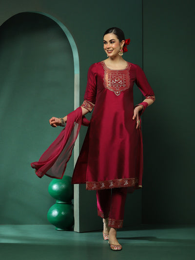 Purple Patch Work Kurta Pant With Dupatta