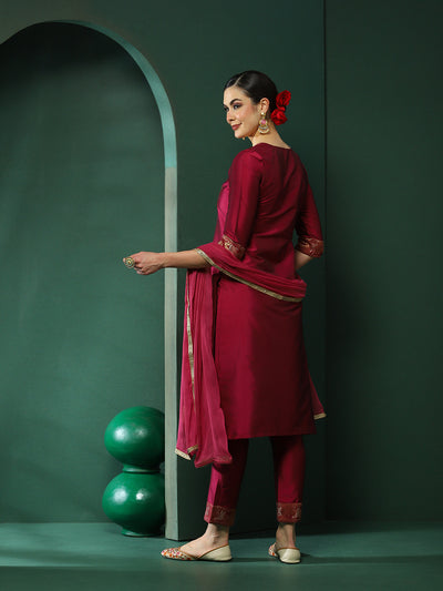 Purple Patch Work Kurta Pant With Dupatta