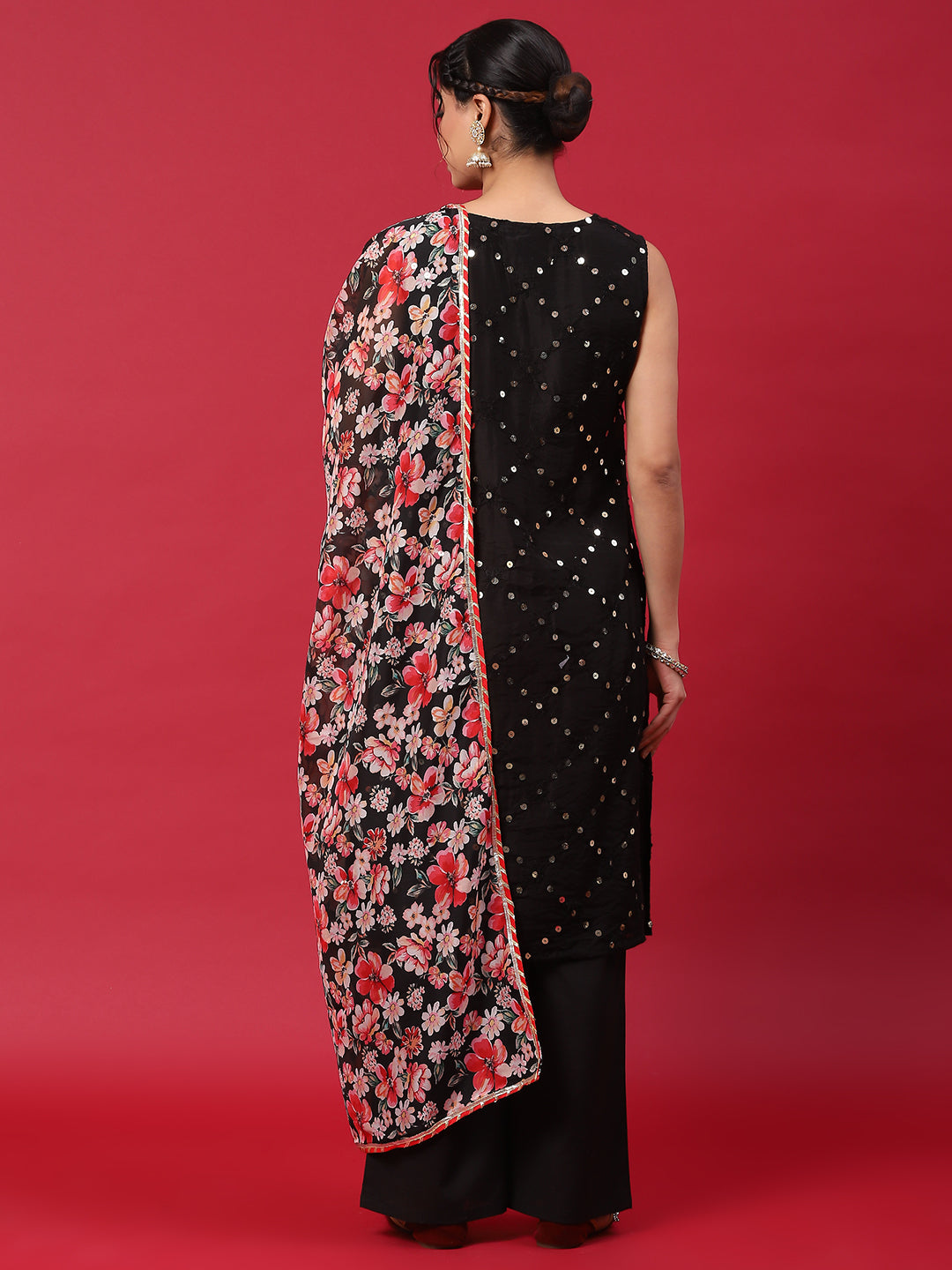 Black Embroidered Kurta Palazzo With Dupatta