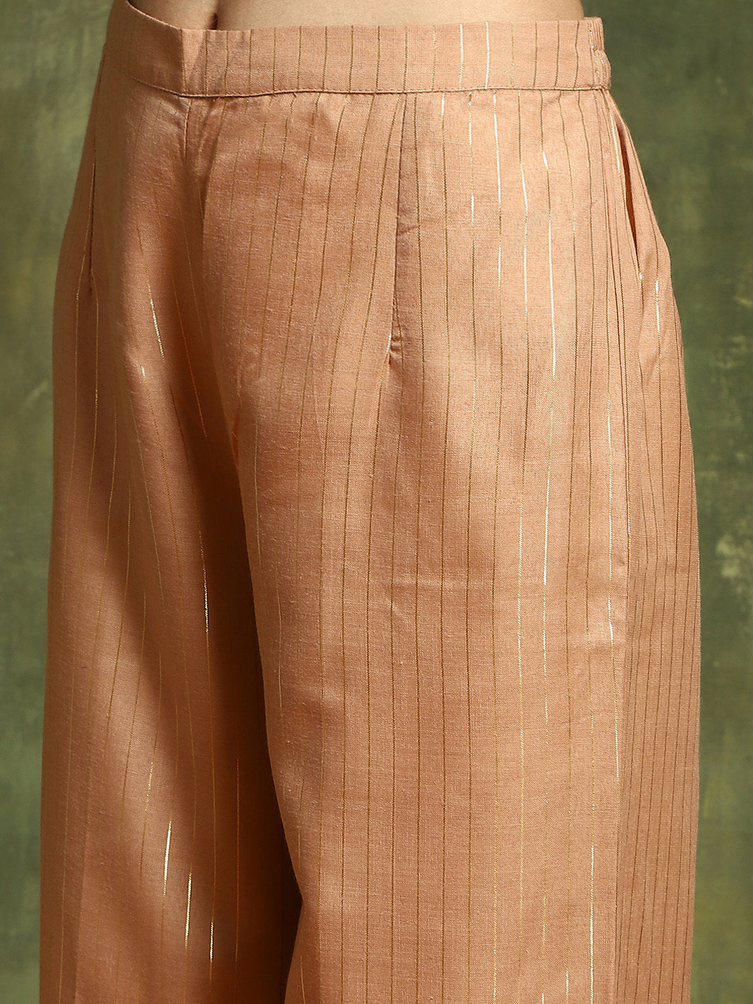 Green Lurex Designed Kurta Palazzo With Embroidered Dupatta