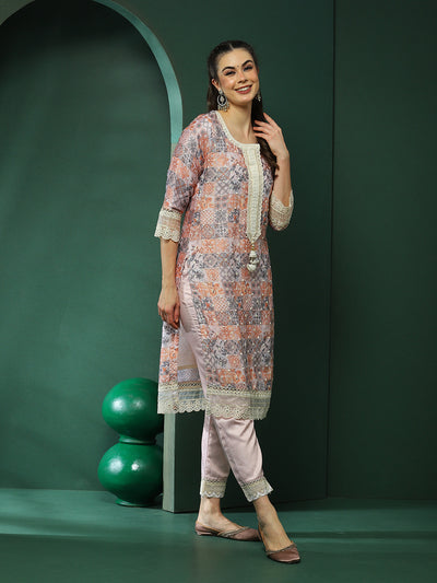 Cream Schiffli Pakistani Kurta Pant With Dupatta