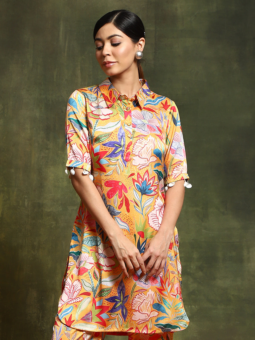 Mustard Floral Printed Kurta With Palazzo