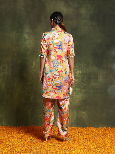 Mustard Floral Printed Kurta With Palazzo