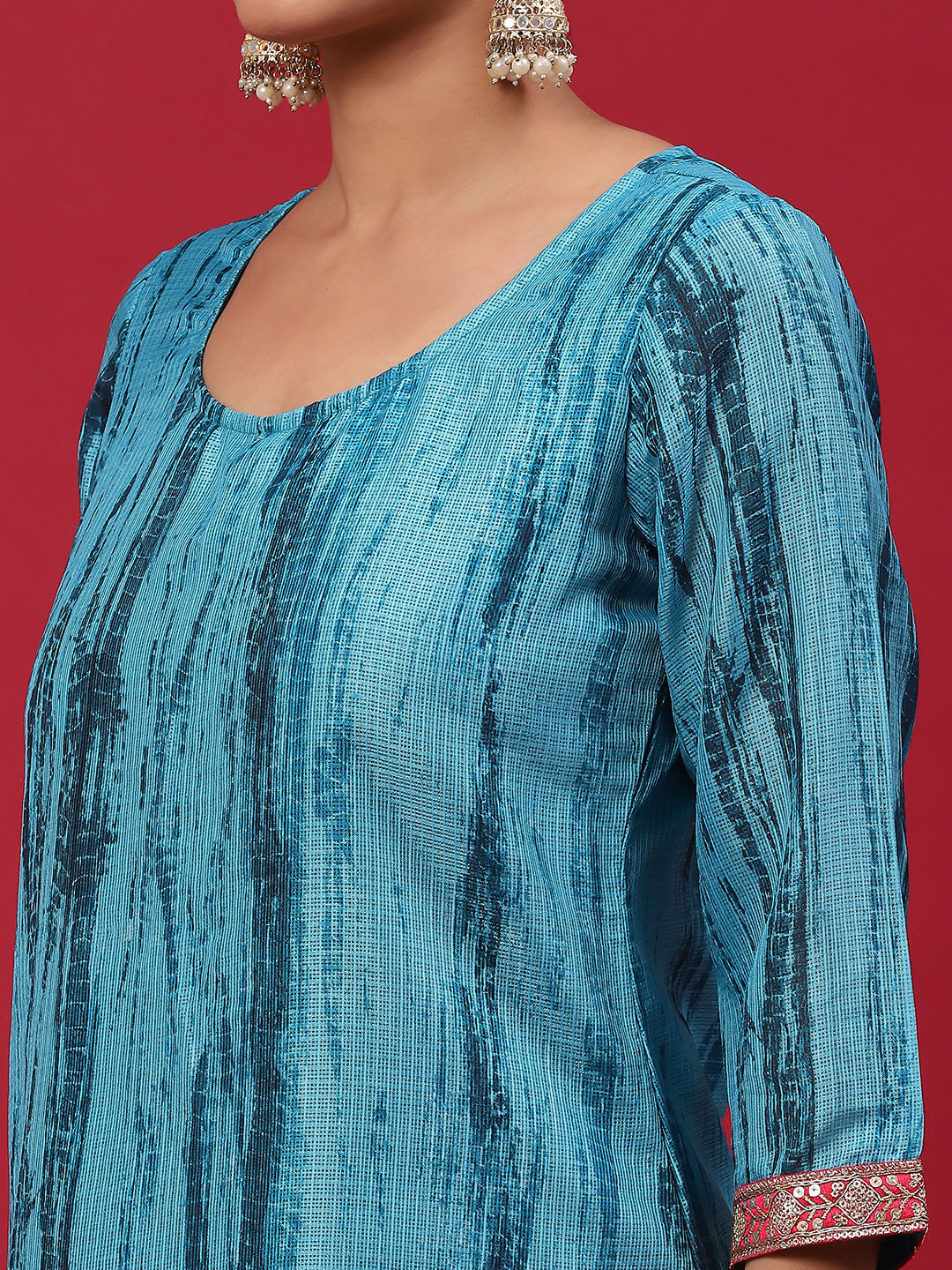 Blue Shibori Print Kurta Churidar With Dupatta