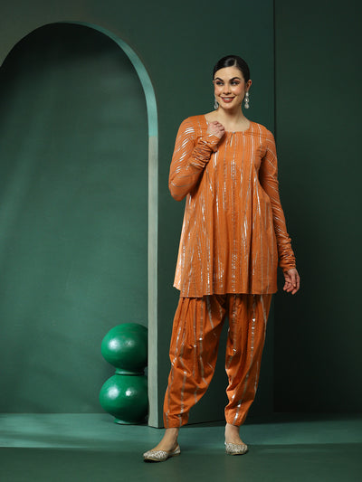 Orange Lurex Flared Co-Ords Set