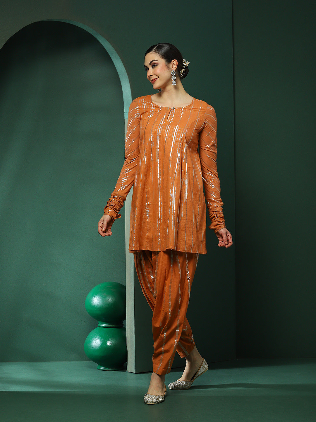 Orange Lurex Flared Co-Ords Set