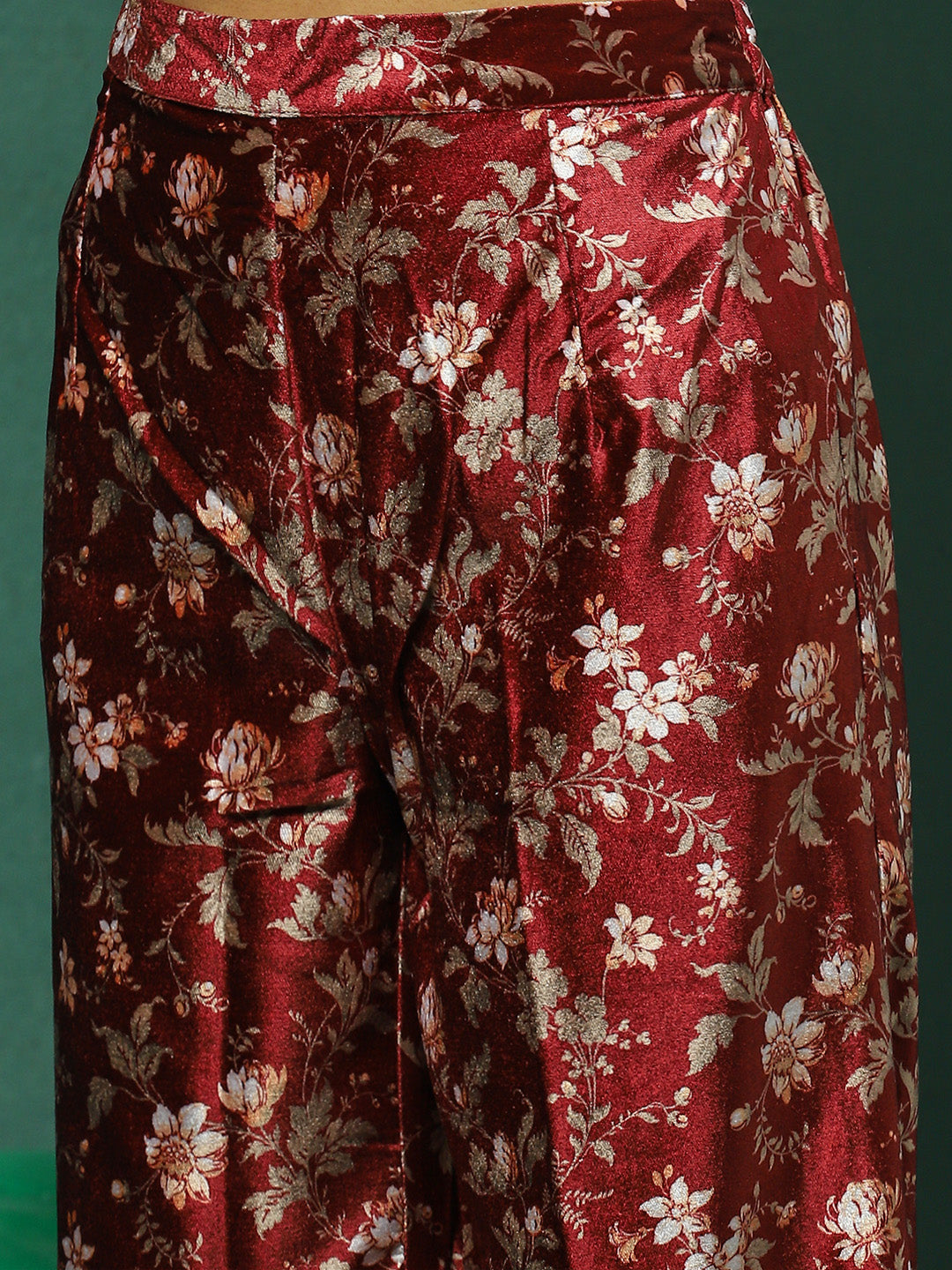 Maroon Floral Print Co-Ords Set With Dupatta