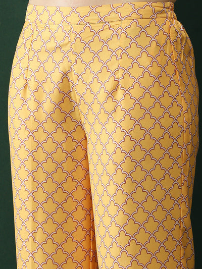 Yellow Pichwai Print Kurta Palazzo With Dupatta