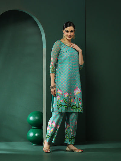 Green Pichwai Printed Kurta Palazzo With Dupatta