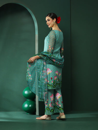 Green Pichwai Printed Kurta Palazzo With Dupatta