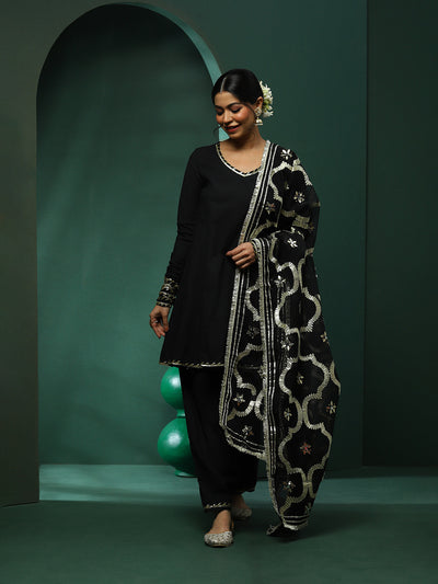 Black Pakistani Kurta Salwar With Embellished Dupatta