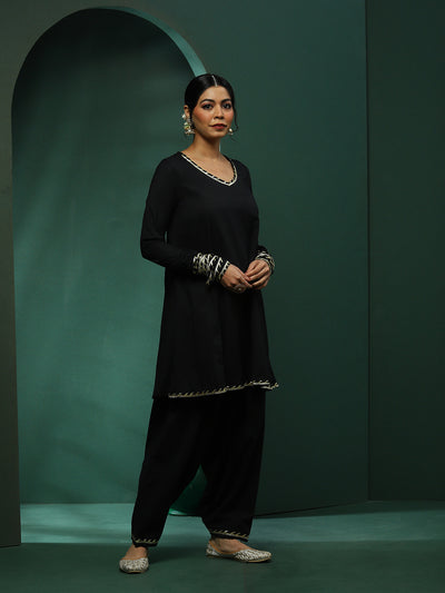 Black Pakistani Kurta Salwar With Embellished Dupatta