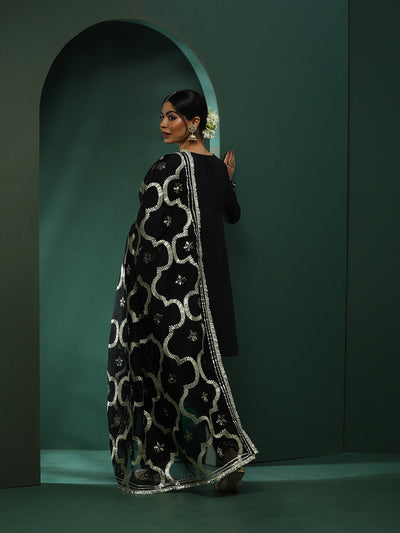 Black Pakistani Kurta Salwar With Embellished Dupatta