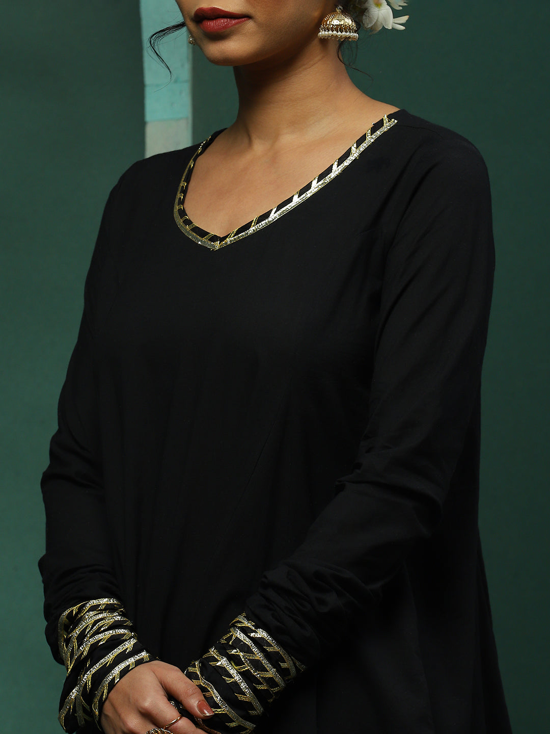 Black Pakistani Kurta Salwar With Embellished Dupatta